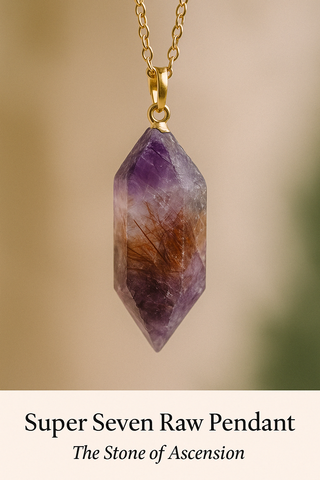 Super Seven Raw Crystal Pendant – Awaken Your Spirit with the Stone of Ascension